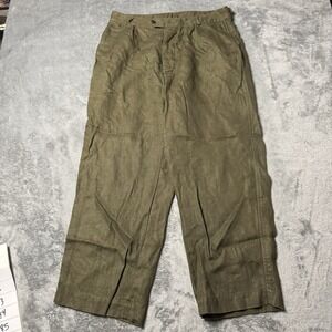 Maison de Soil Wideleg High Rise Army Green 100% Linen Trousers Size Medium 28 W